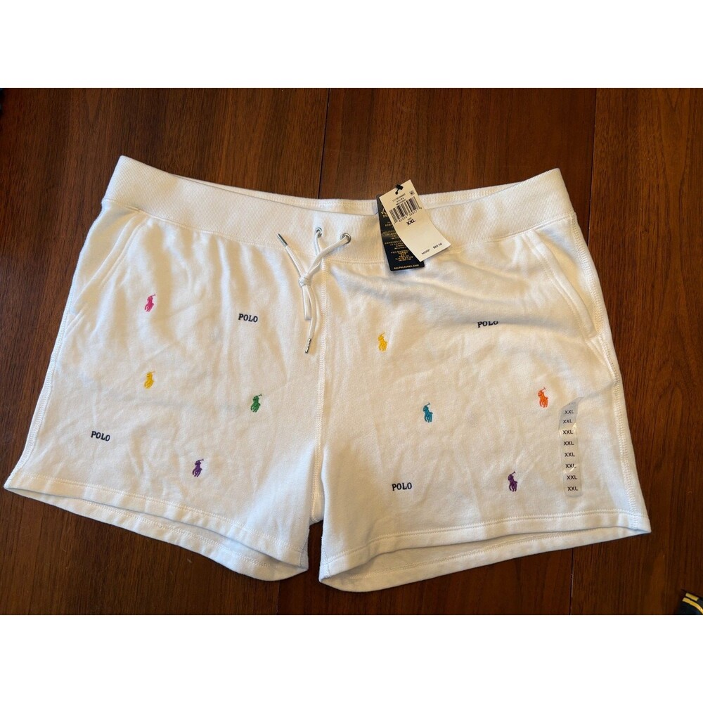 POLO Ralph Lauren Shorts Womens XXL Sweat White All Over Logo Drawstring NWT $89 - Picture 2 of 11